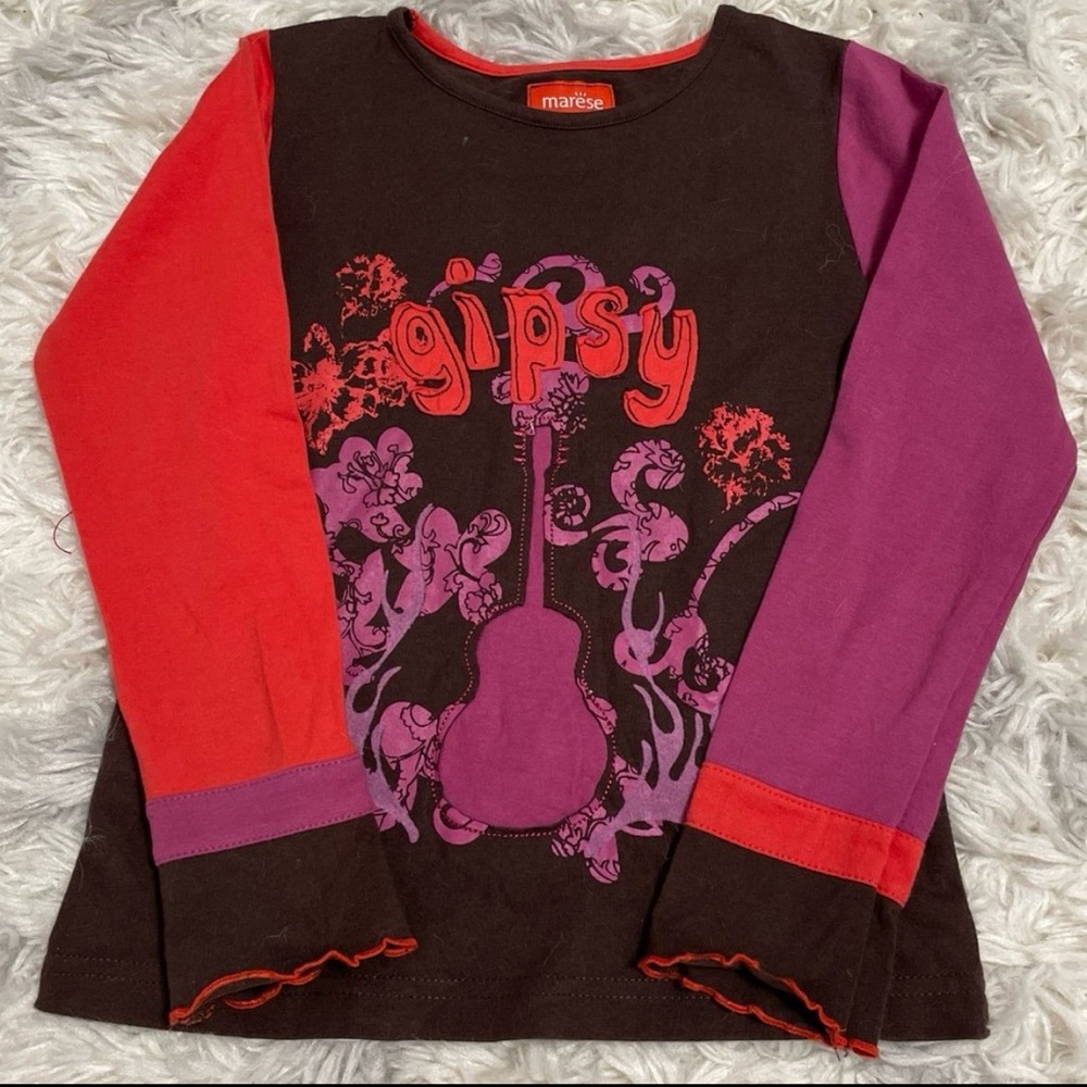 Marese Red and Purple Long Sleeve Tee